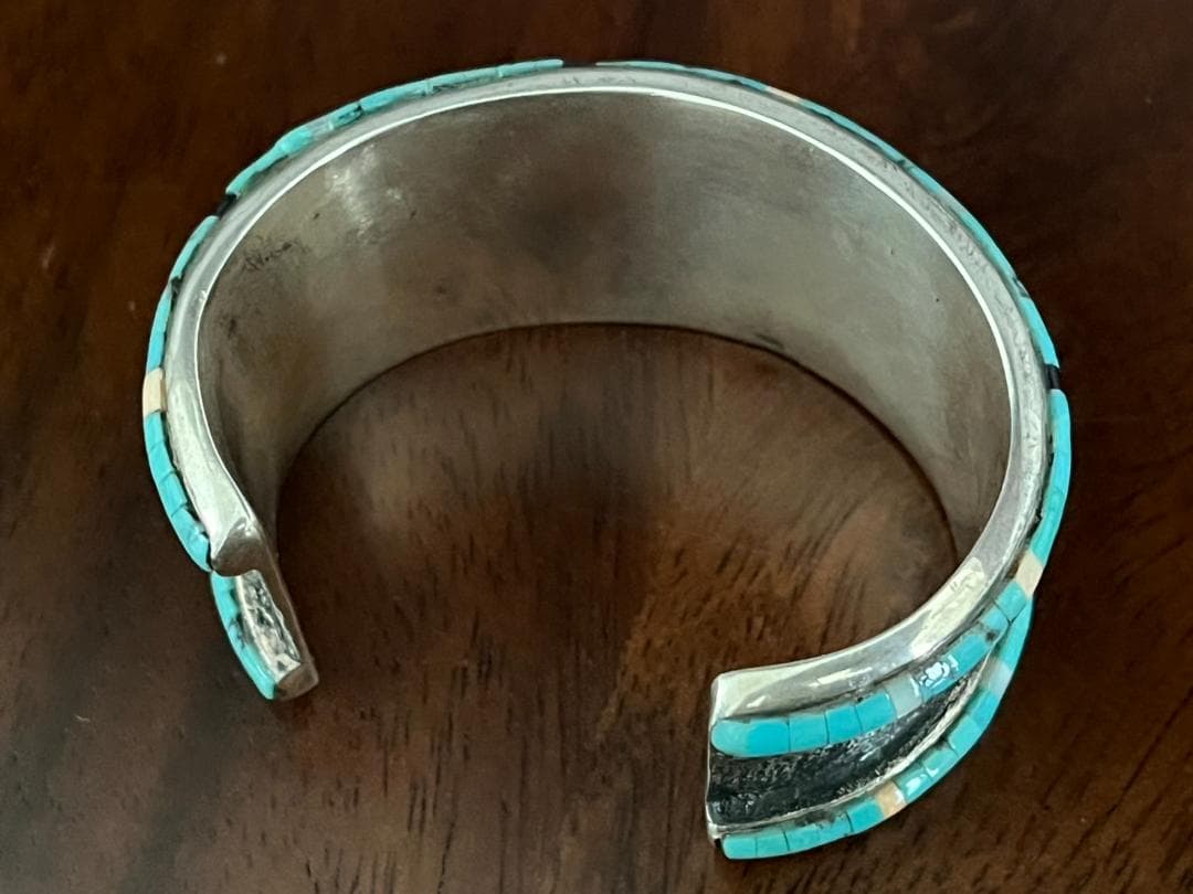 ◆シルバー×ターコイズ 幅広バングル 925刻印 幅38mm