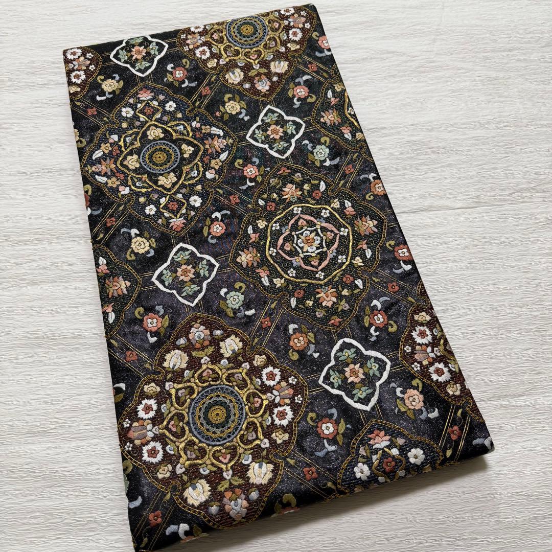 蘇州 汕頭 刺繍 菱華文 金糸 袋帯 正絹