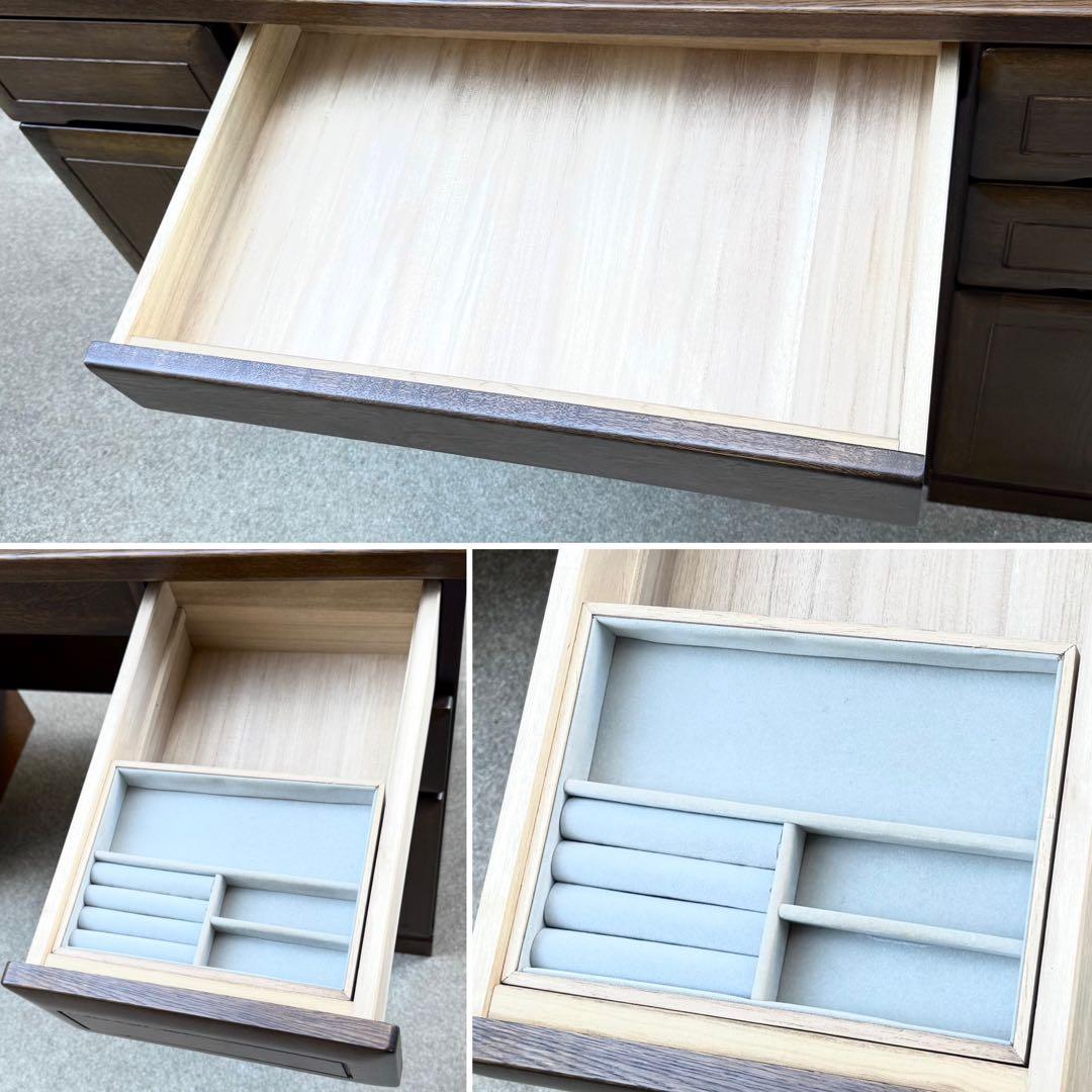 美品✴︎カリモク ドレッサー 3面鏡 化粧台 鏡台 ライト付 スツール付