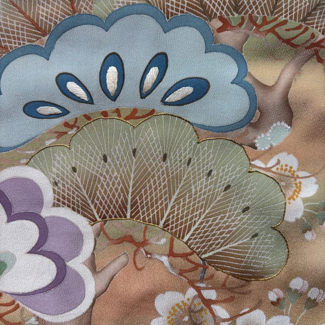 アンティーク振袖 薄紫　おしどり御所車文様ヴィンテージ正絹淡色はんなり