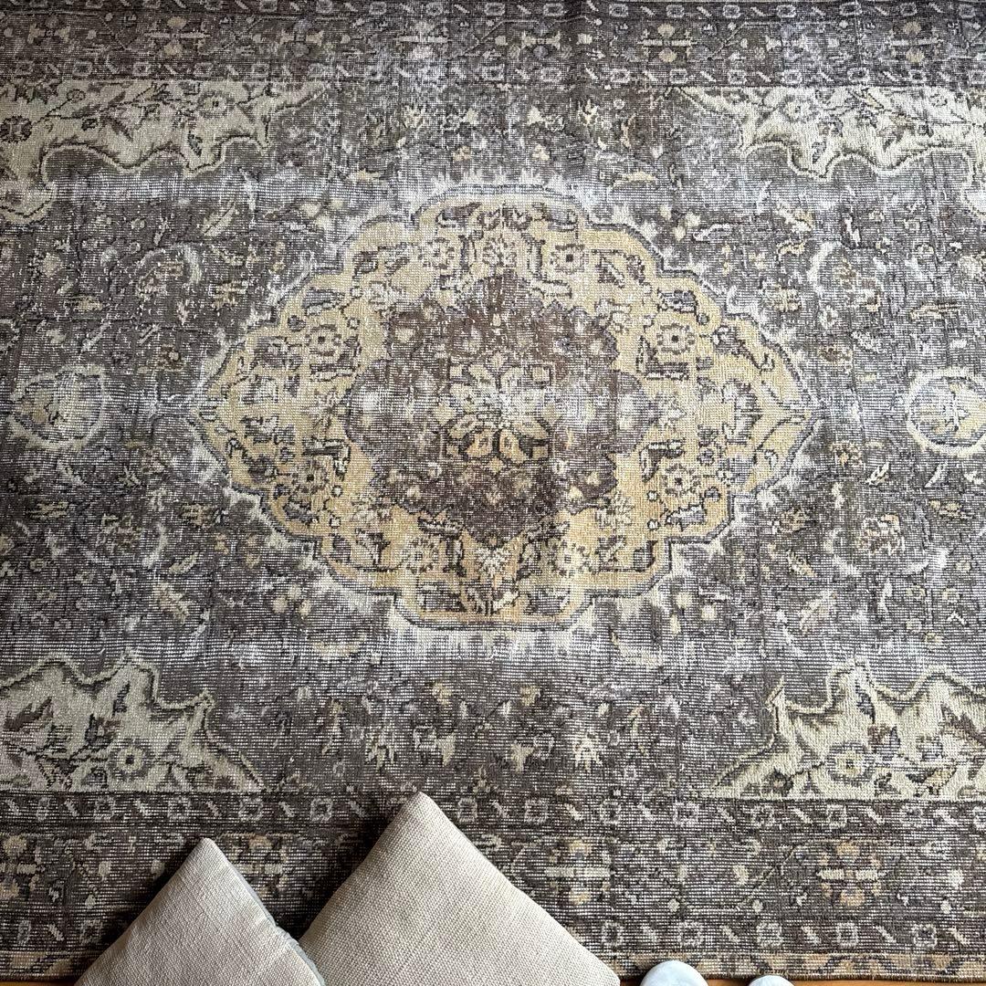 超大判165×286 メダリオン　グレージュ　ボタニカル　トルコヴィンテージラグ