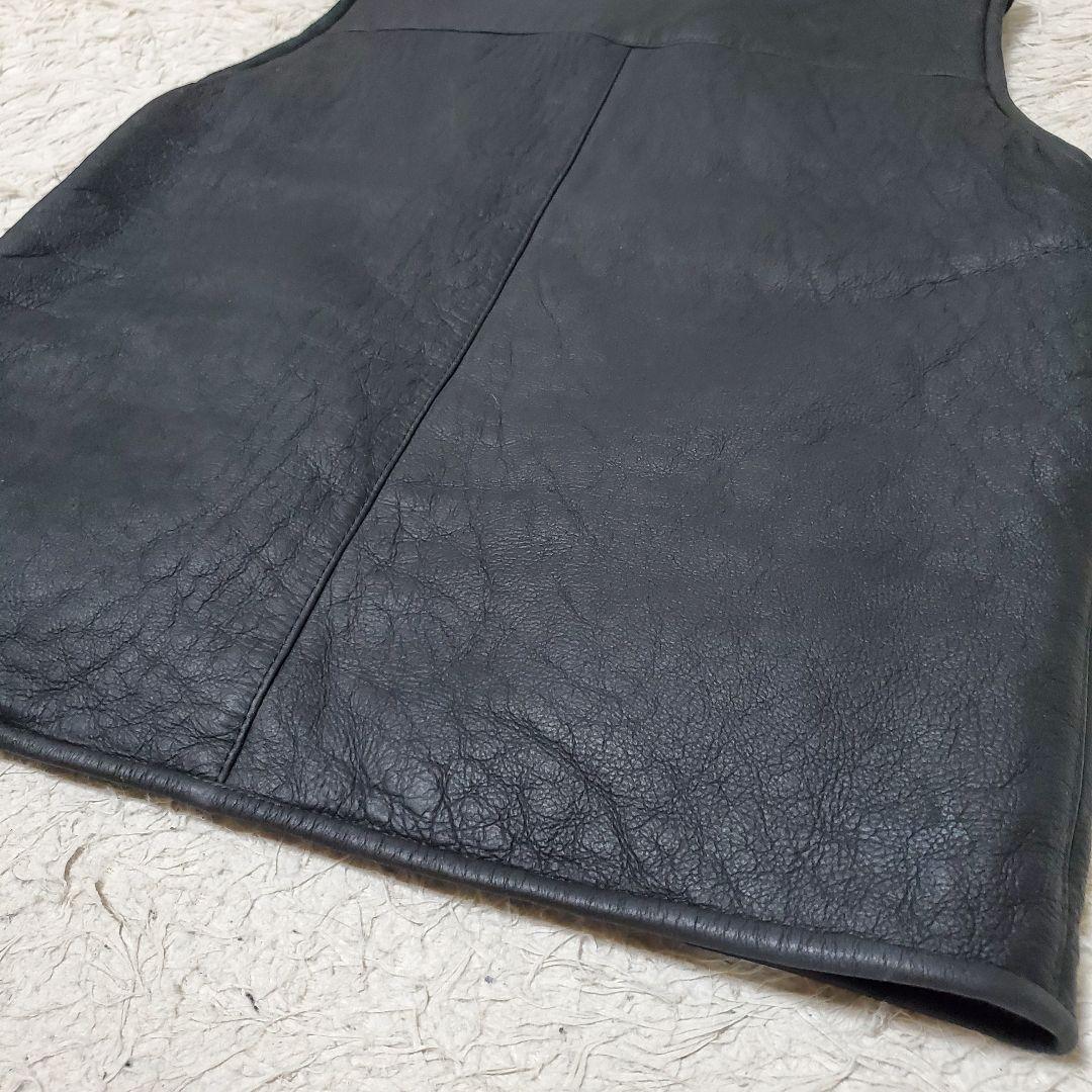 極美品 ブルガリア製 リアルムートンベスト 羊革 ラムレザー XL 黒