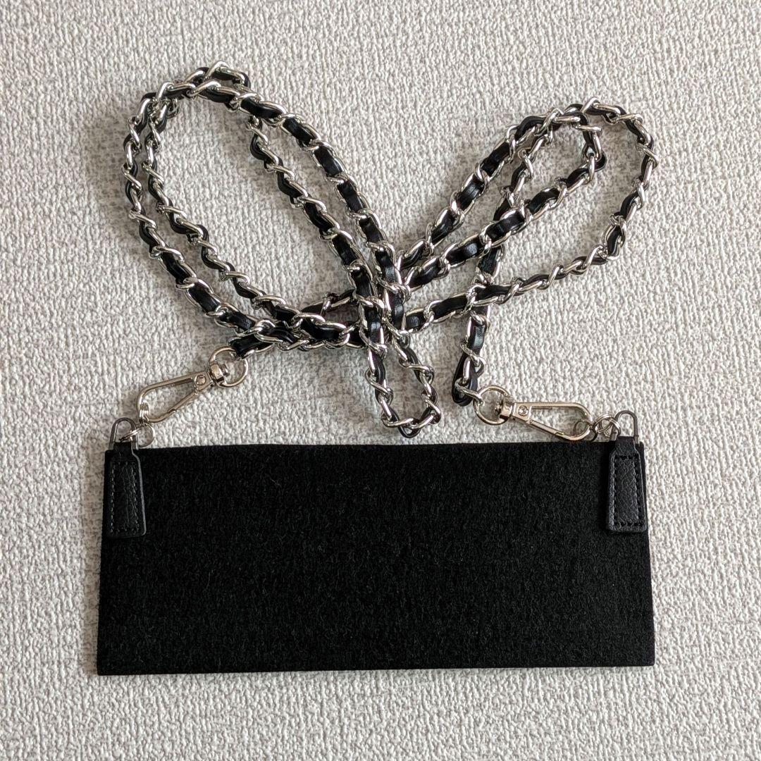 シャネル　フラワーココ型押し長財布　黒　ラムスキン　ショルダー　チェーン