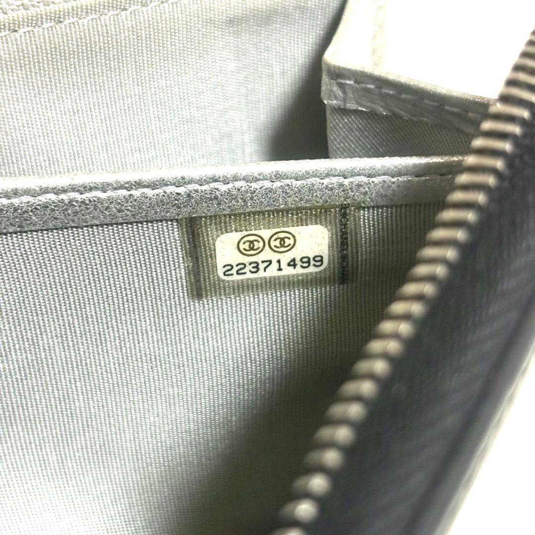 シャネル ラウンドファスナー 長財布 カーフスキン ココマーク ギャランティ付き