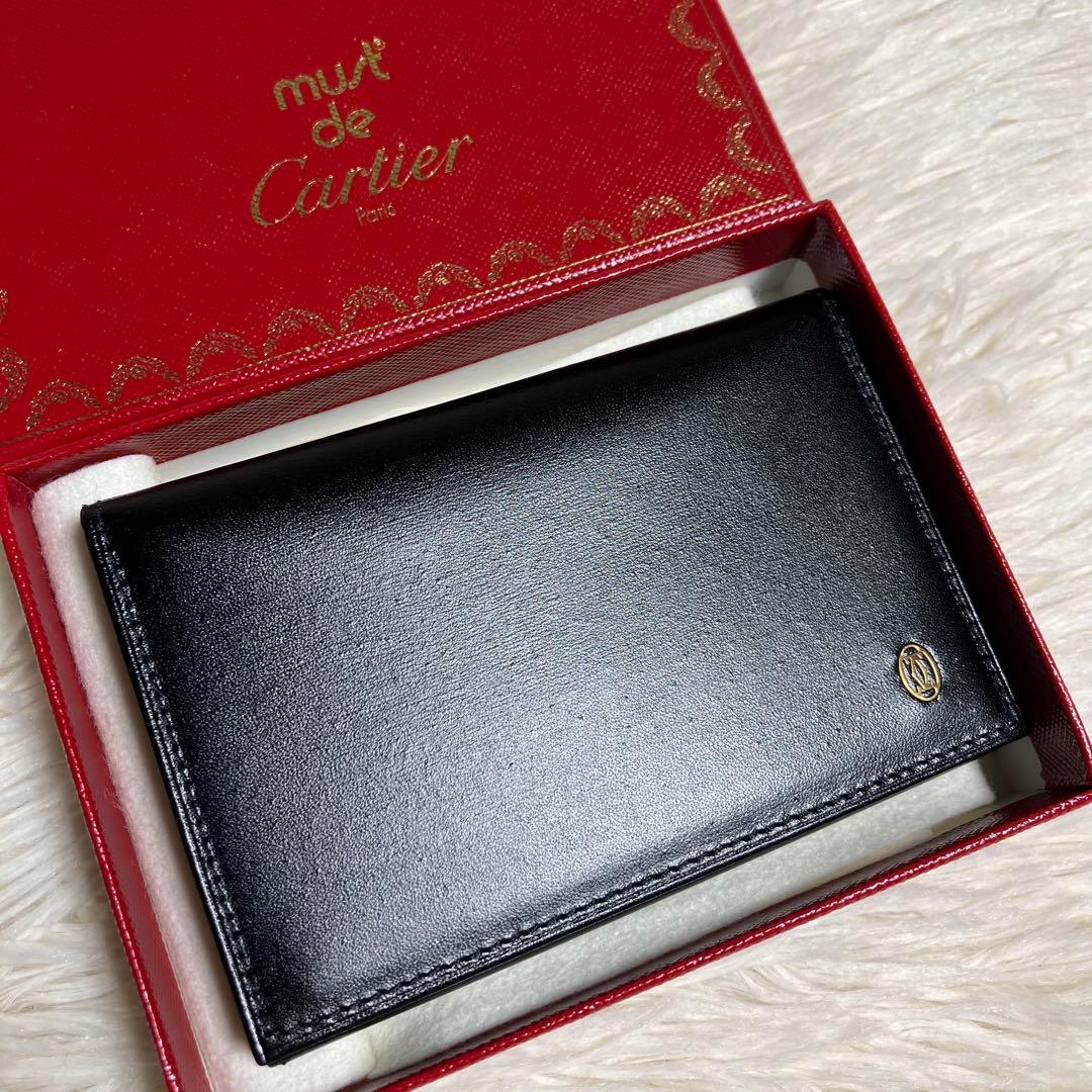 【未使用保管】 カルティエ 名刺入れ レザーブラック ゴールドロゴ