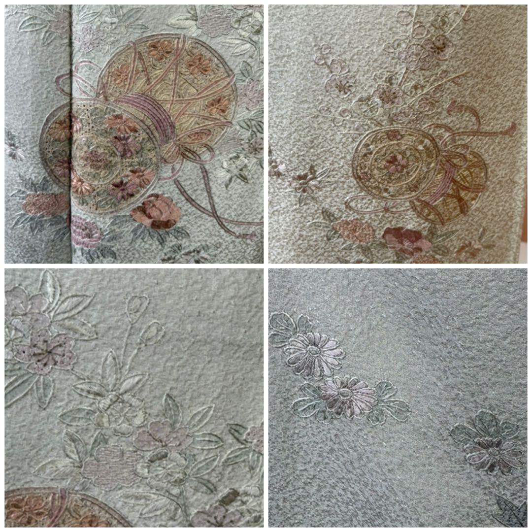 4点フルセット 訪問着　袋帯　帯揚げ　帯締め　スワトウ刺繍　逸品