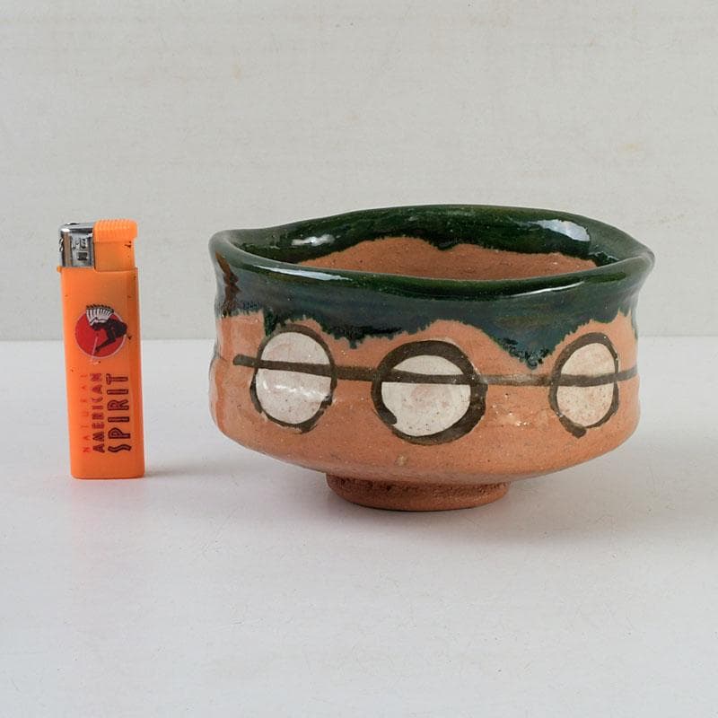 茶道具　八事窯　中村道年作　織部茶碗　仕覆付　時代箱　C　9440