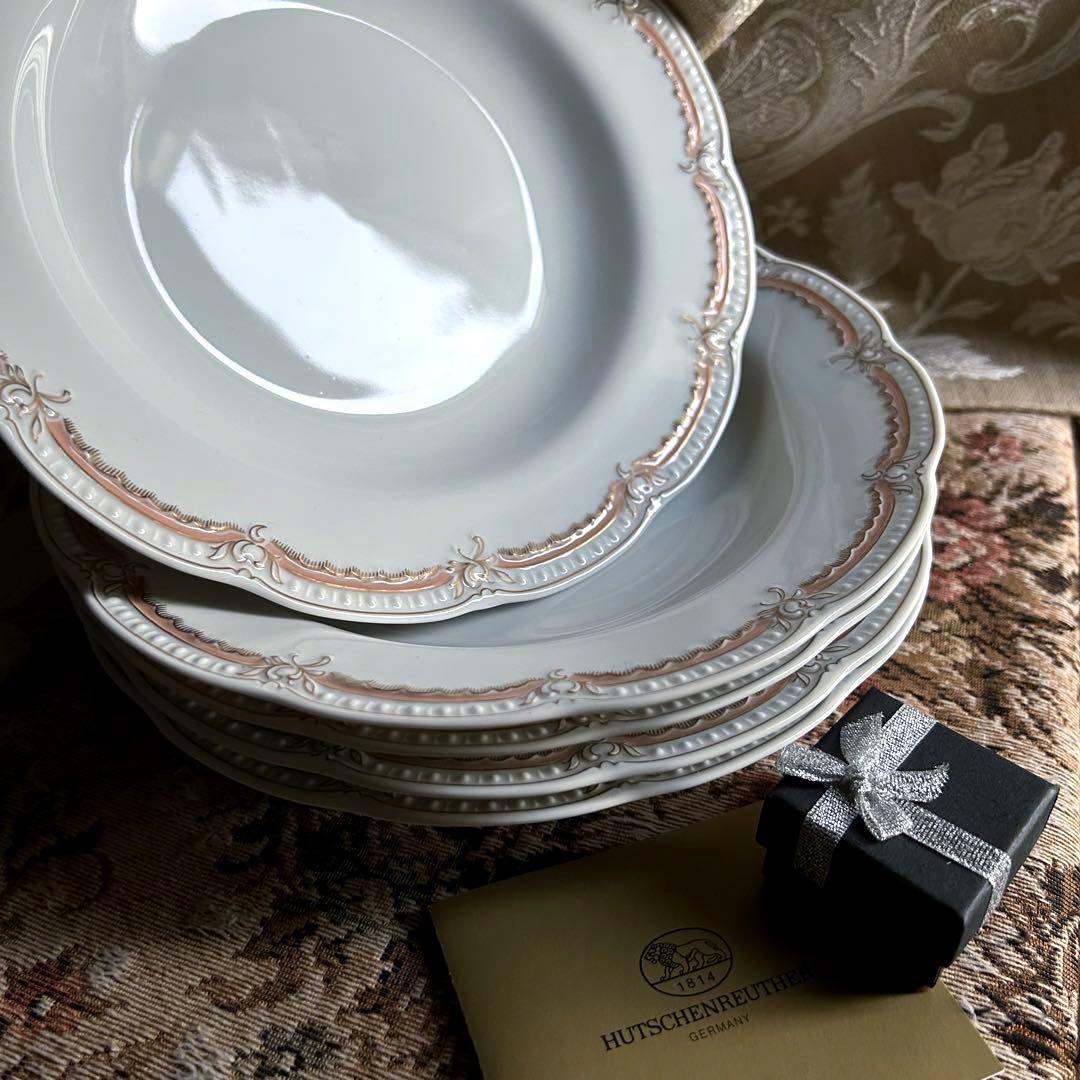 ドイツ製 Hutschenreuther ペールピーチ 金彩 美しいレリーフ5枚