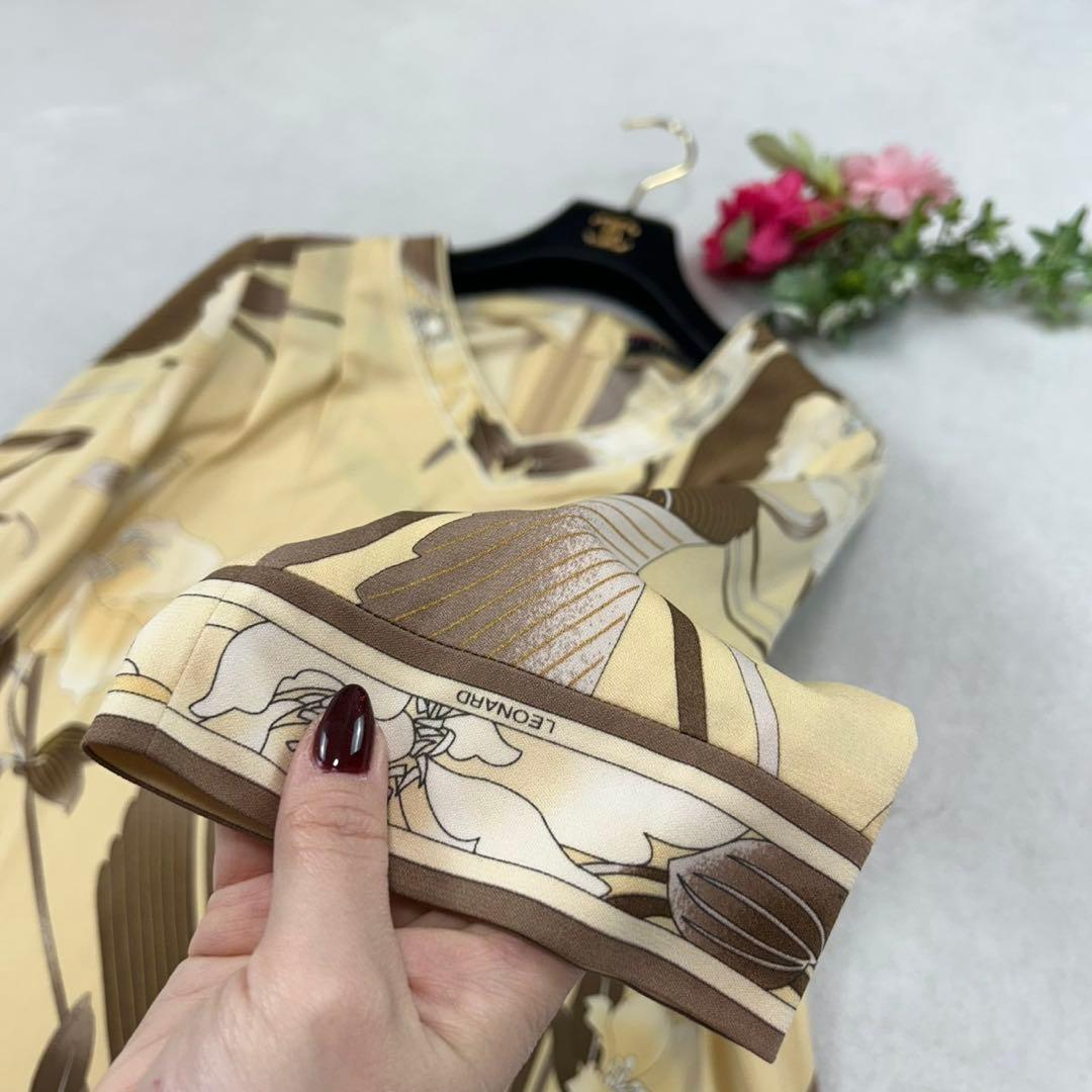 K505 美品 L レオナール カンカン素材 カットソー イエロー レディース