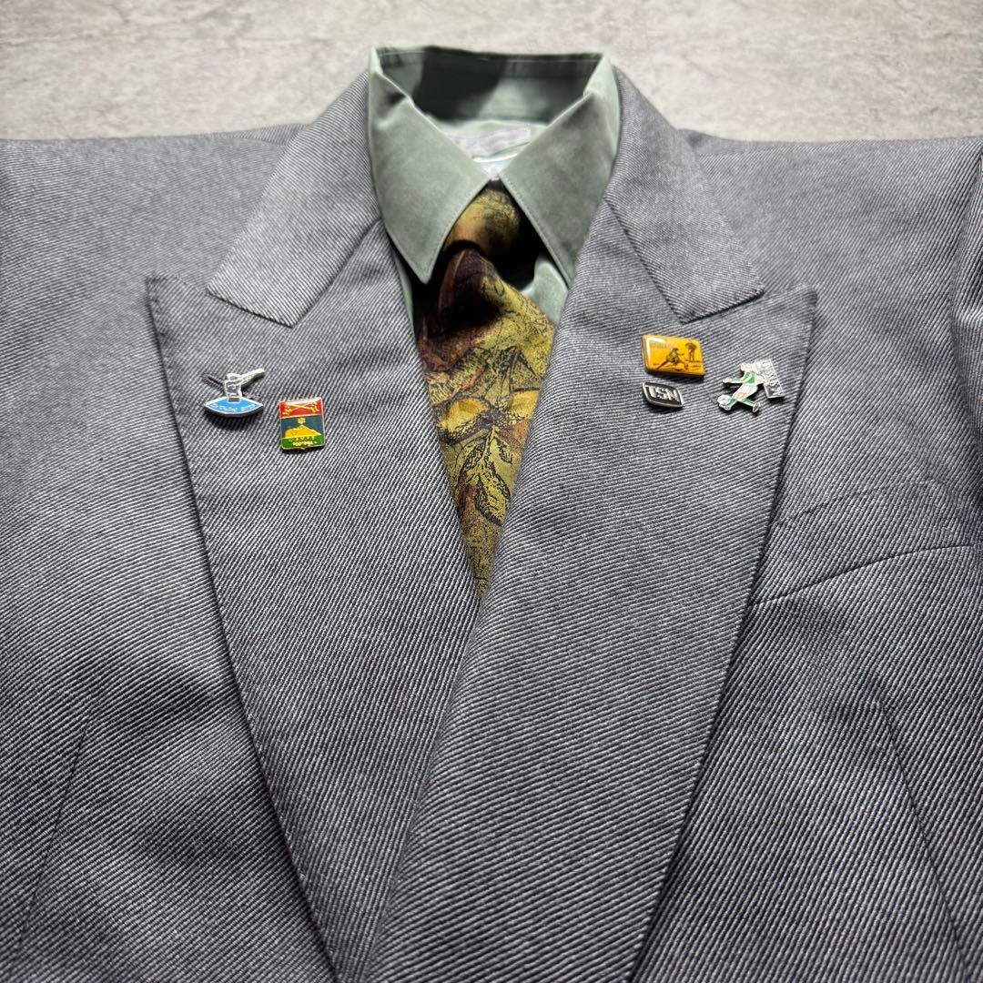 Burberrys セットアップ ダブルスーツ グレー　極上ウール　銀ボタン