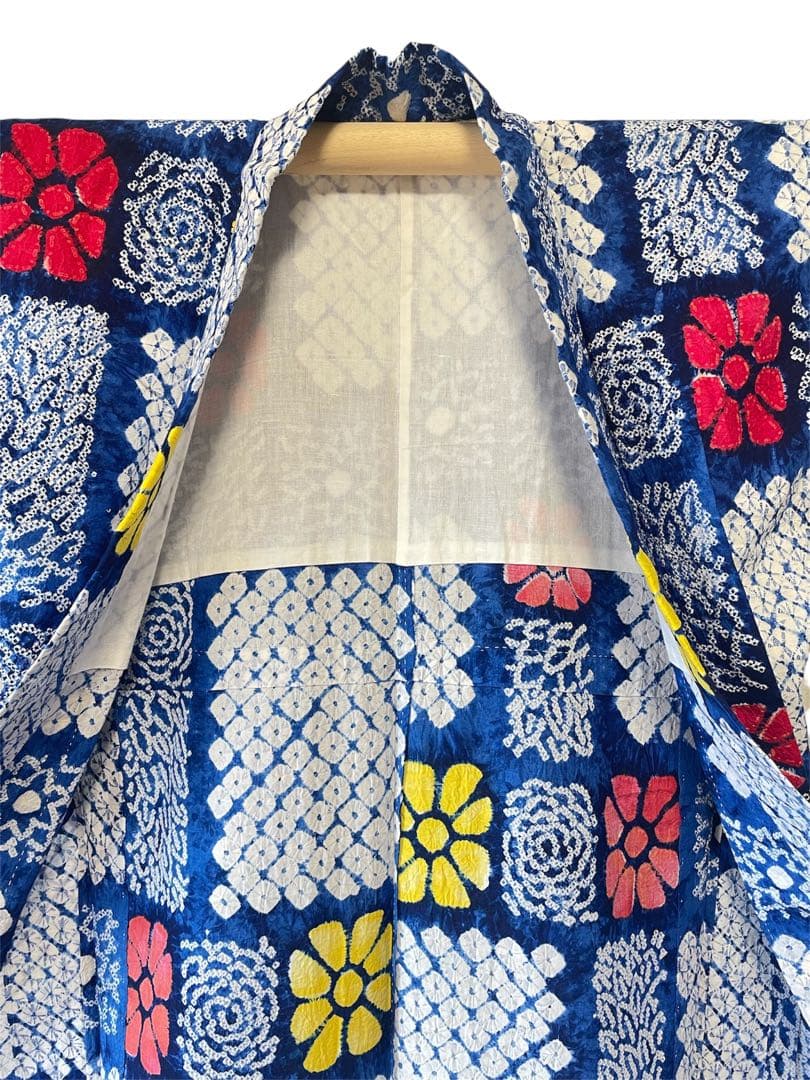 □夏涼浴衣　有松総絞り　可愛い花柄　身丈約159cm