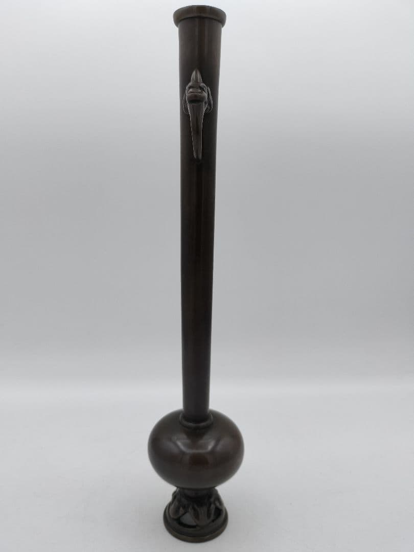 c234 鋳銅花入 獅子 耳付 堀井幸雲 木箱 茶道具 古物