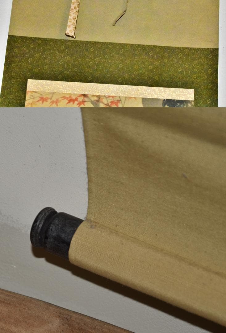 前川孝嶺画 双鹿図 水墨画 掛軸 日本画 掛軸 落款 縁起図 縦204㎝