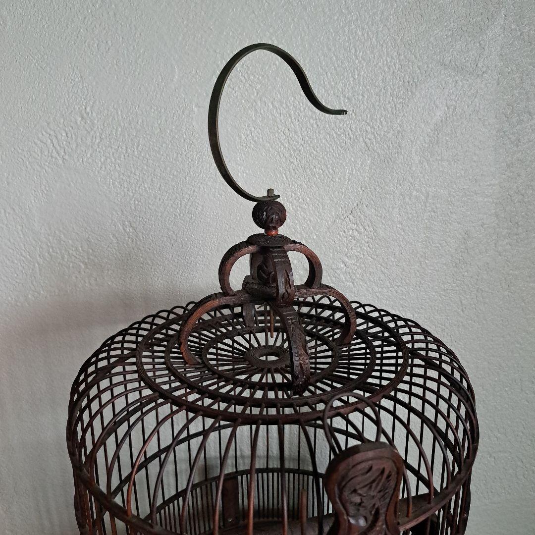 【美品】ヴィンテージ　鳥籠　バードケージ　竹細工　龍と鳳凰