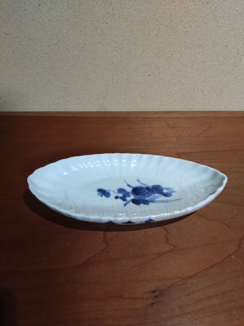 藍九谷 花紋 菊形長皿