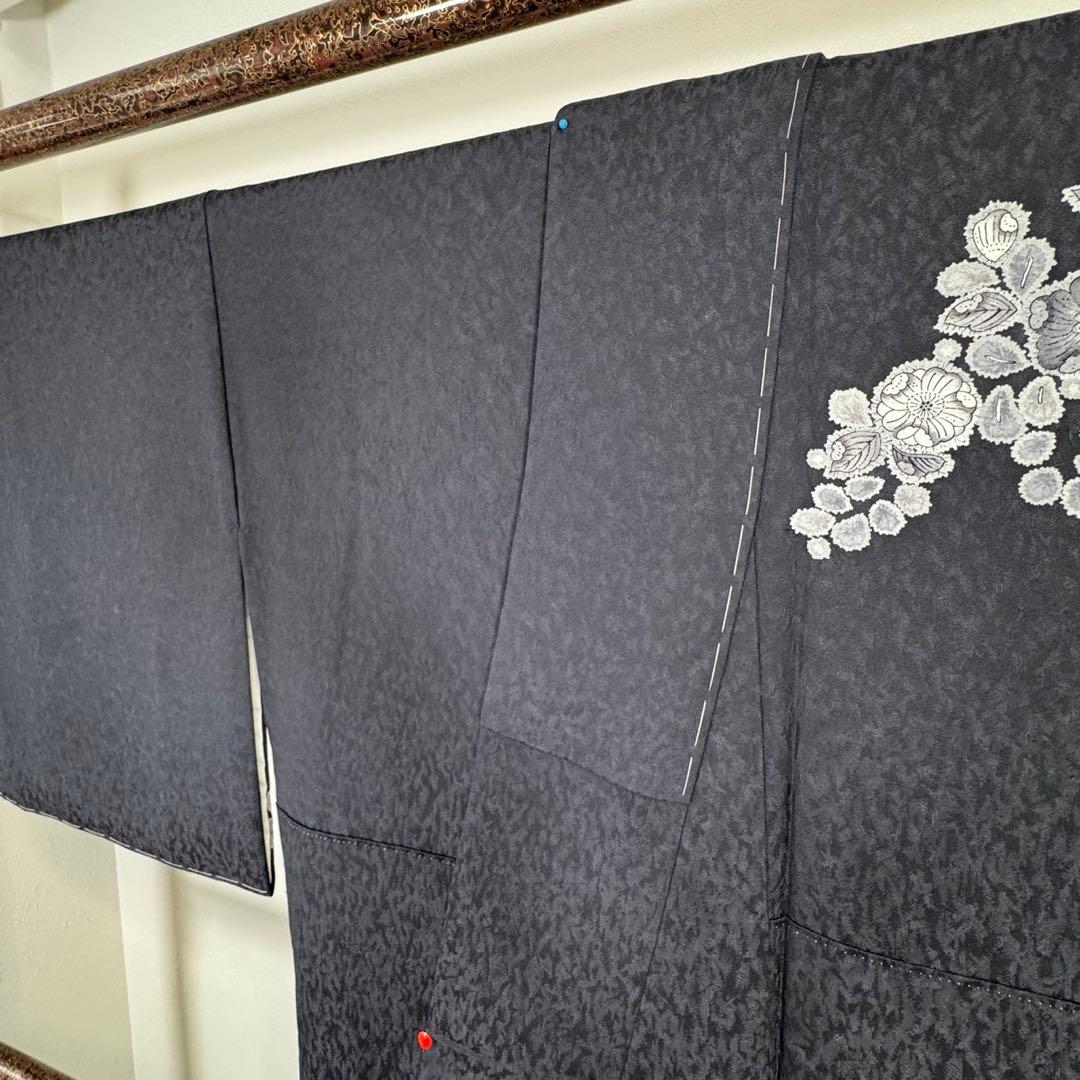 秋冬　しつけ付　林淳一　作家物　辻が花　着物　訪問着　162 現代　墨色　黒