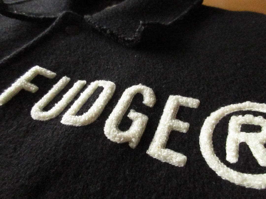 ★ローファッジRAW FUDGE袖牛革アワードジャケットL黒×白