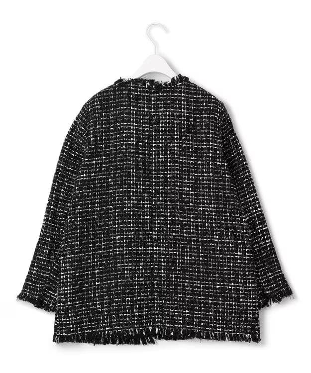 美品　ICB ロービングツイード ノーカラージャケット　ブラック×オフホワイト系