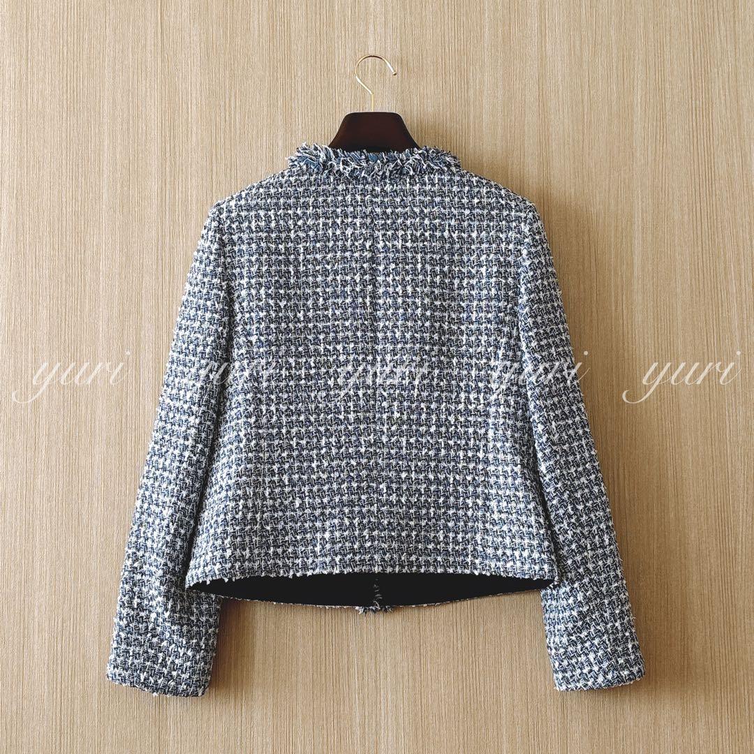 【1118】アナイ　ミックスツィードノーカラージャケット　フォーマル　濃紺　38