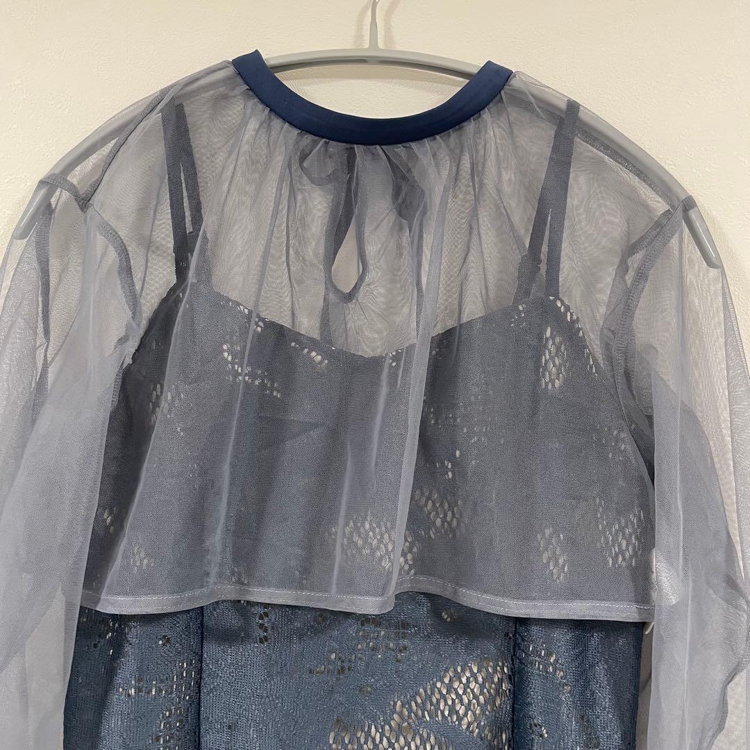 美品★3wayシフォンボレロ&レースキャミドレス／S／グレイッシュブルー・アビス