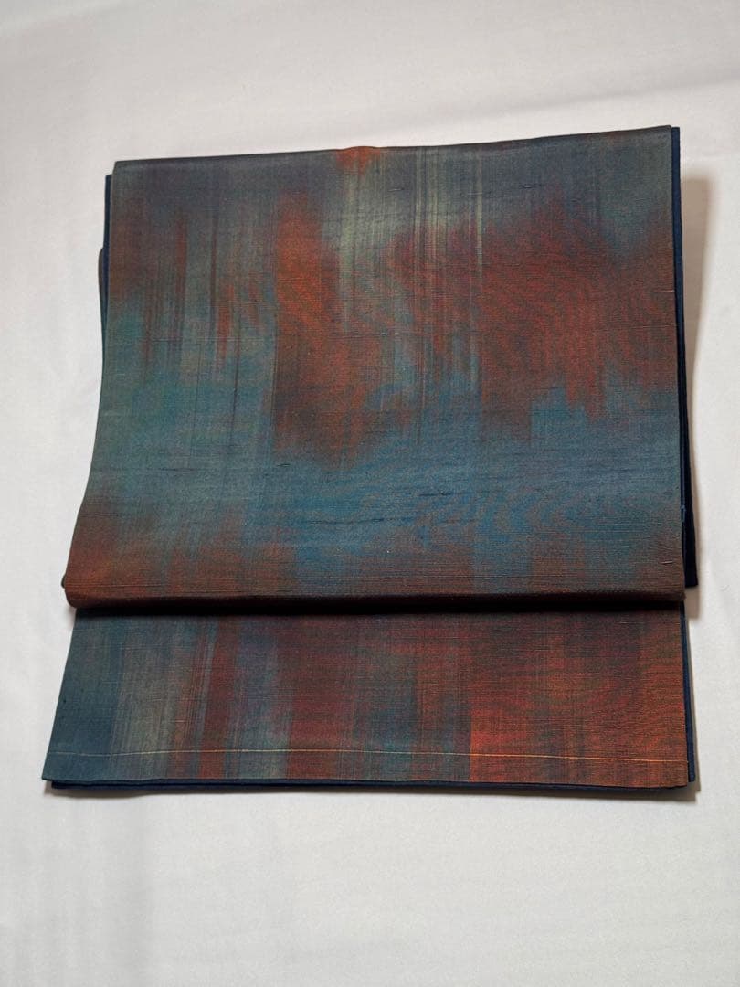 [極美品] 紬地　袋帯　正絹　紺　青　紬織　洒落袋　カジュアル　小紋　紬　無地