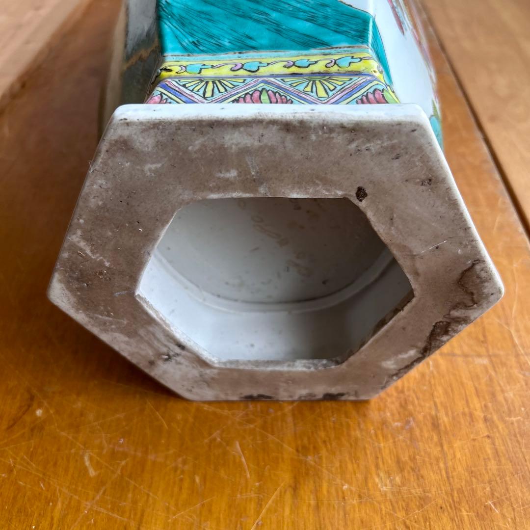 粉彩大花瓶 仙人図絵 花文双耳 八角瓶 珍品 中国