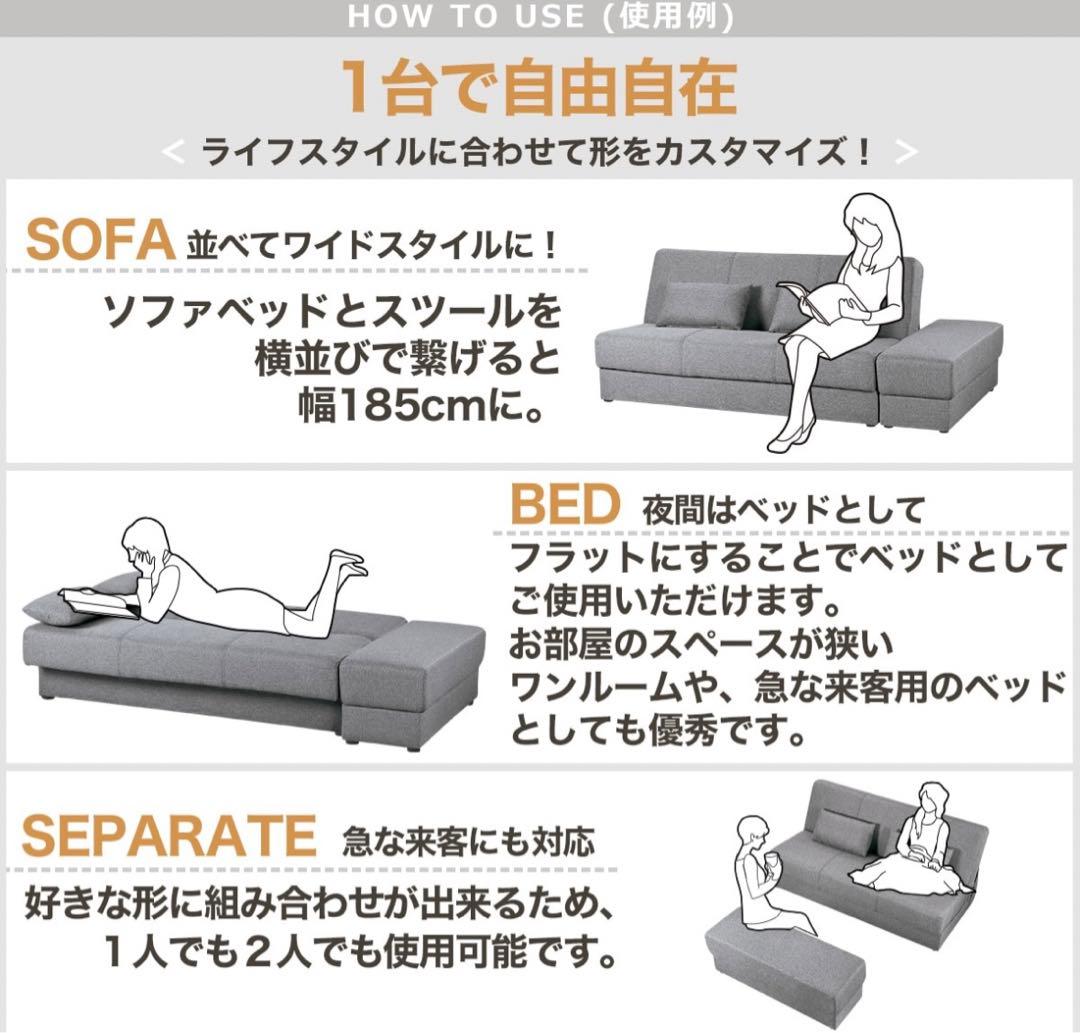 ※現地引き取り限定　ブルー ソファベッド 収納機能付き