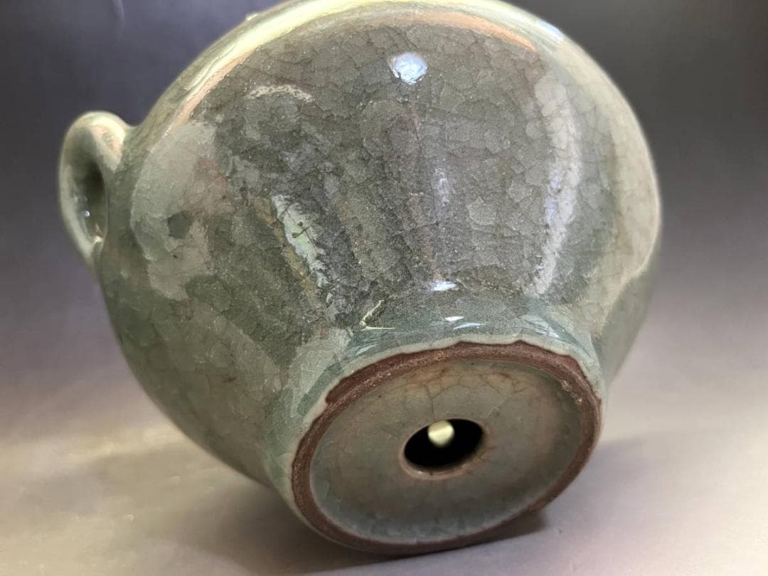 鉢■青磁氷結紋 蓋物 喰籠 高麗青磁 耳付き 直し有り 植木鉢 時代物 骨董■