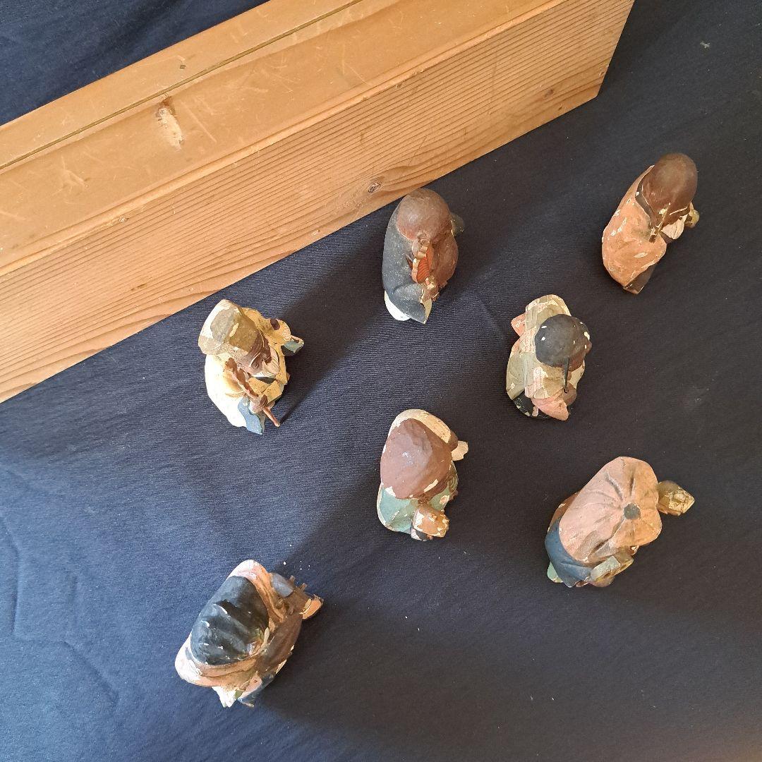 「絶妙です! 彩色木製工芸品 七福神像(脊高 約7cm）7体」 骨董アンティーク