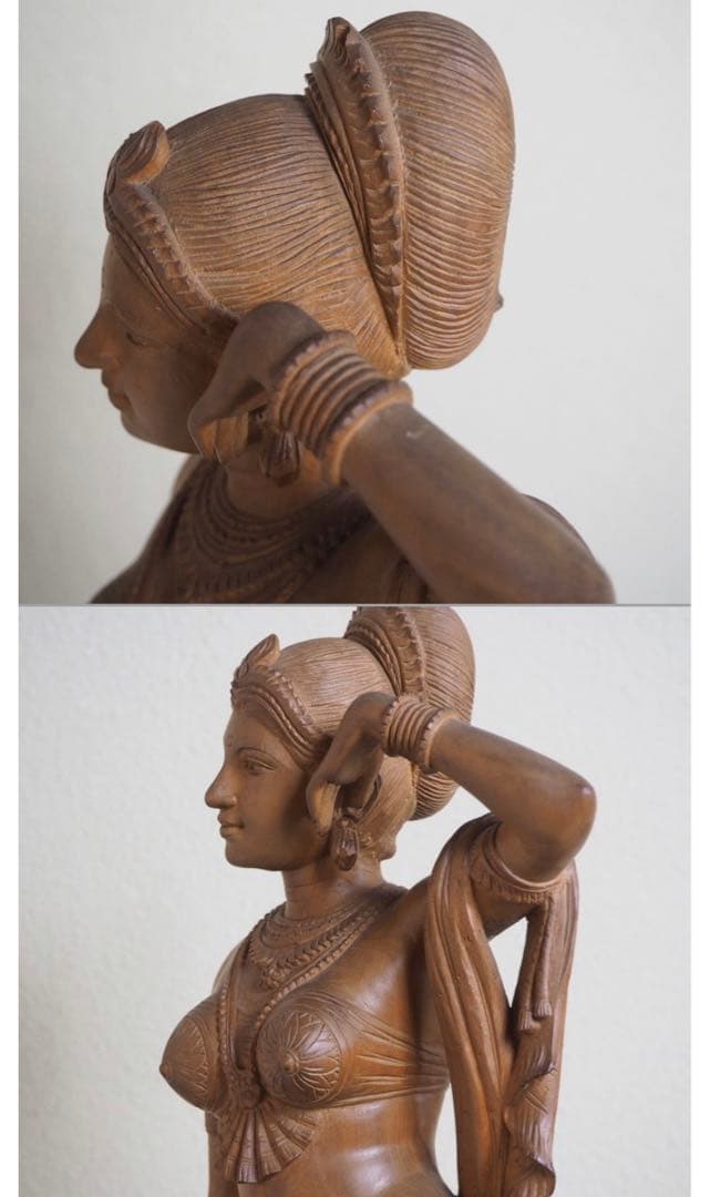 送料無料　時代物　老山白檀　インド白檀細密彫刻女神像　高さ54ｃｍ　本物保証