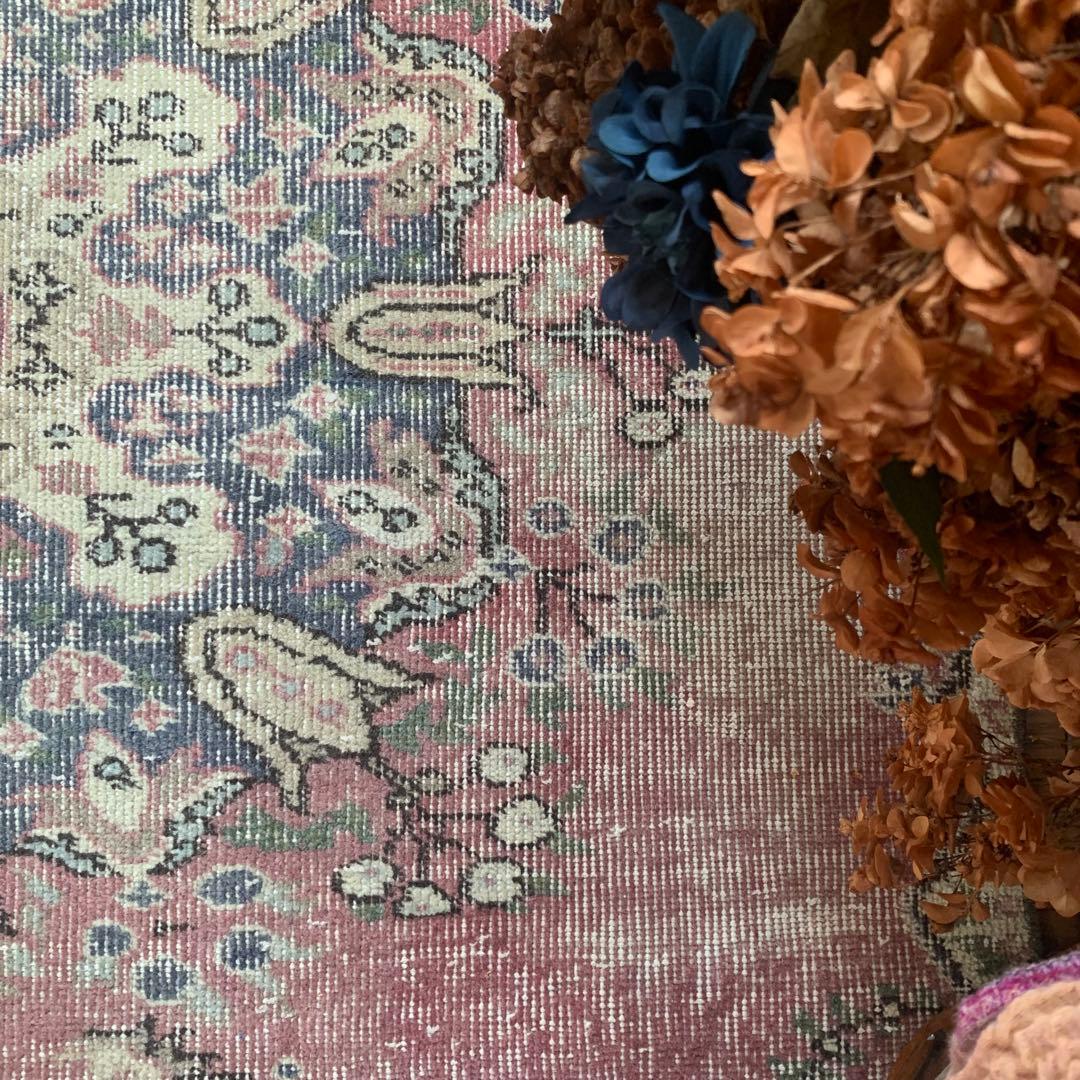 ペールピンク　トルコヴィンテージラグ　215×116 メダリオン