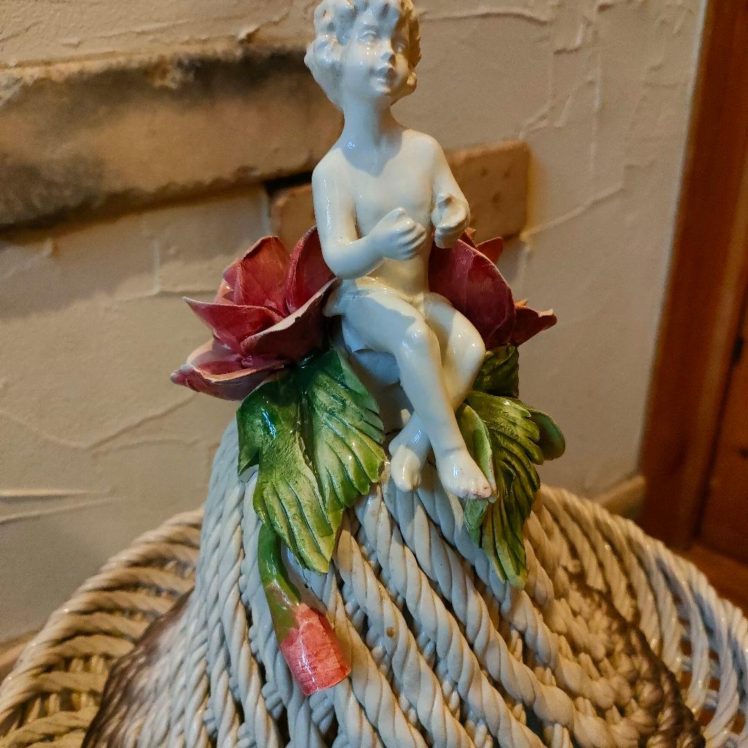 希少 激レア アールヌーヴォー アンティークランプ 陶器 エンジェル 天使 薔薇