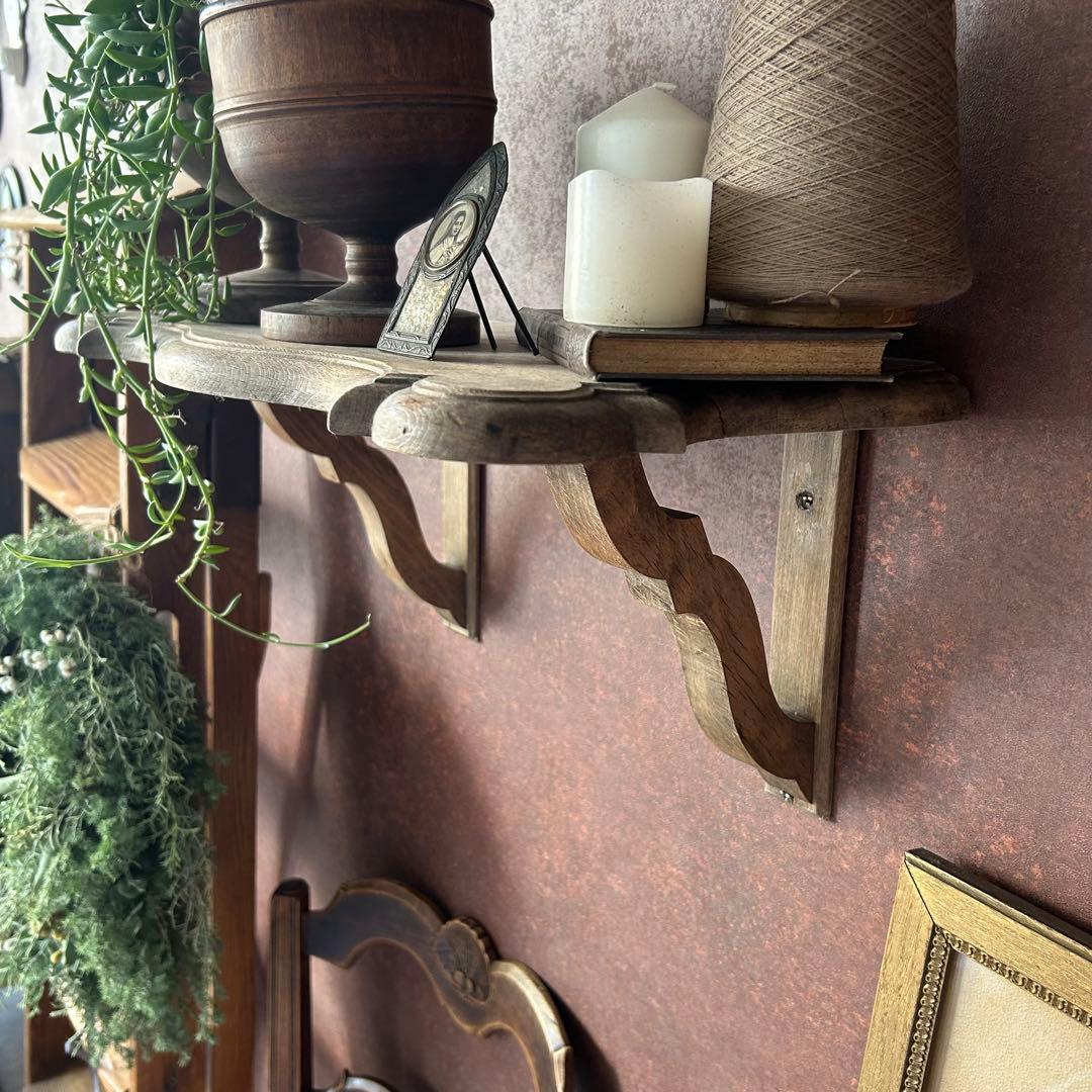 フランス アンティーク ウォールシェルフ 壁掛け棚 木製 無垢材 彫刻　剥離