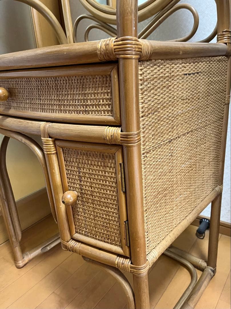 籐家具　籐　鏡台　ドレッサー　ビンテージ　ヴィンテージ　古家具
